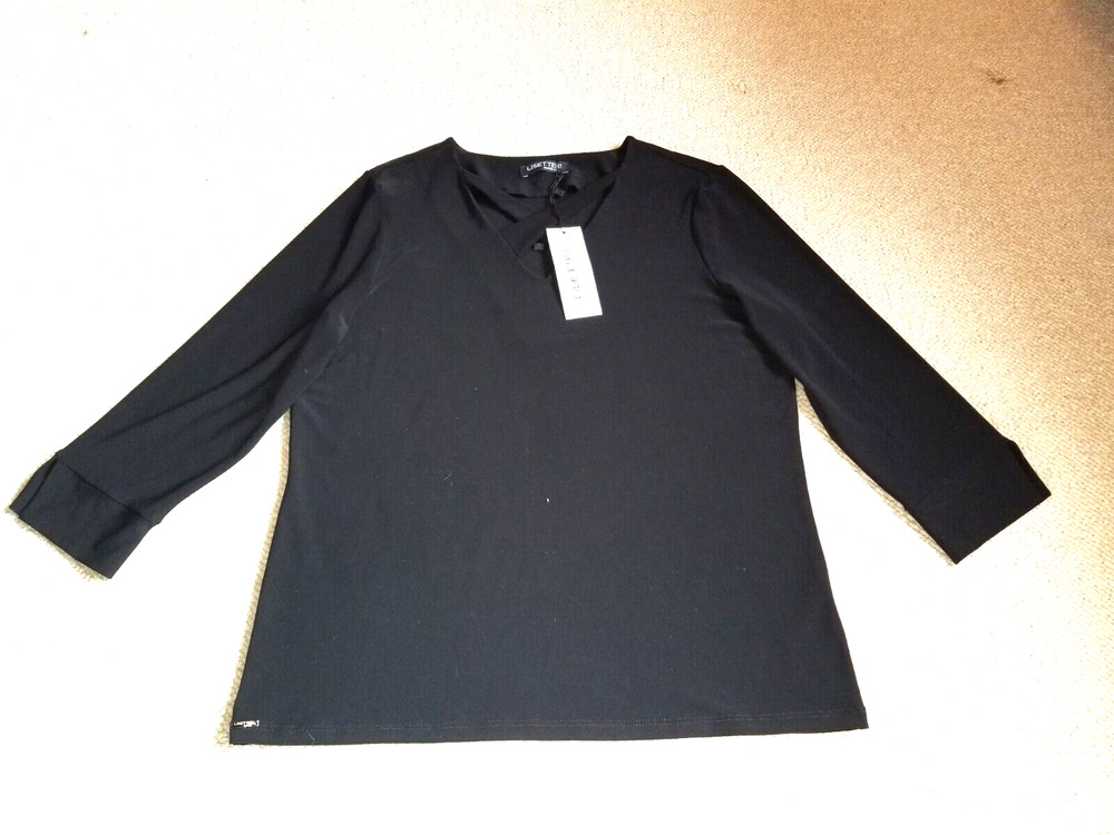 NWT Womens Top-LISETTE L-MONTREAL-black stretch knit criss cross V-neck 3/4 sl-M